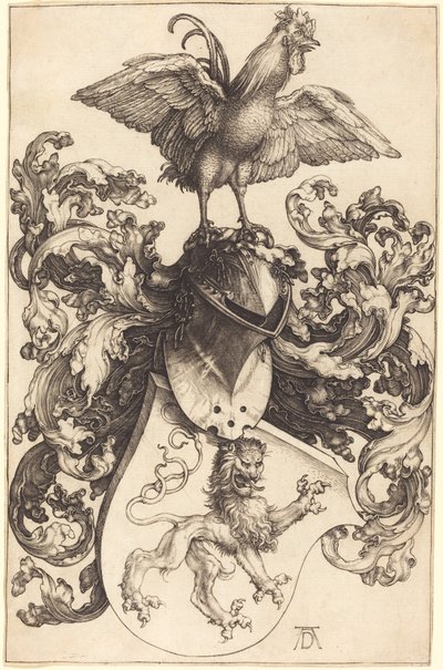 Våbenskjold med en løve og en hane af Albrecht Dürer