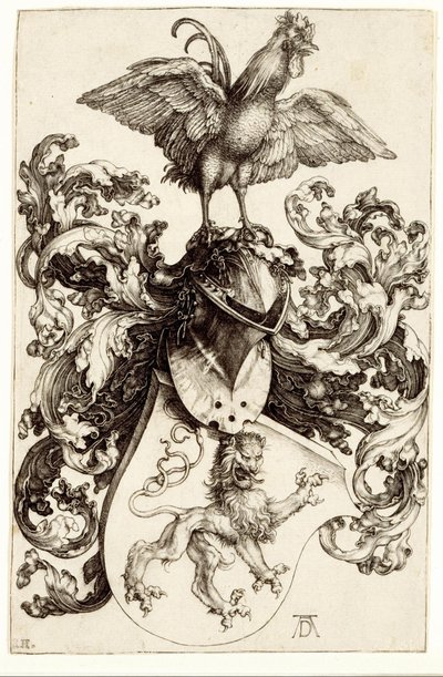 Våbenskjold med en løve og en hane af Albrecht Dürer