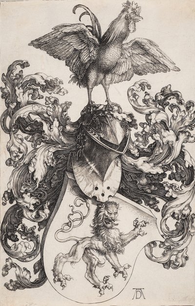 Våbenskjold med en løve og en hane af Albrecht Dürer