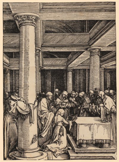 Fremstillingen i templet, blad 13 fra serien "Jomfru Marias liv" af Albrecht Dürer