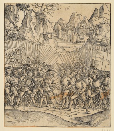 Kejser Maximilian 1.s æresport (fragment fra 24b): Kampscenen nederst til venstre af Albrecht Dürer