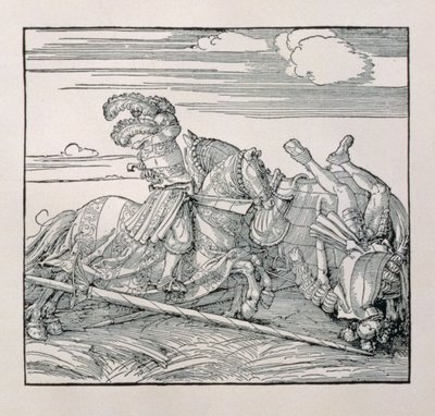 Kejser Maximilian I af Tyskland (1459-1519) afsætter en modstander i en dyst fra en uudgivet bog, der glorificerer kejsernes riddergerninger, ca. 1515 af Albrecht Dürer