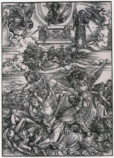 Englekamp, figur VII, blad 9 i serien »Apokalypsen« af Albrecht Dürer
