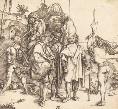 Fem soldater og en tyrker til hest, 14951496. af Albrecht Dürer