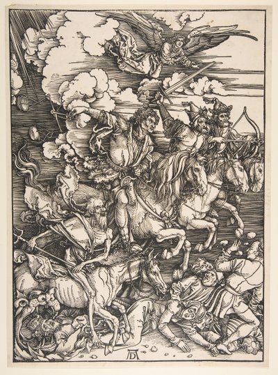 Four Horsemen of the Apocalypse, ca. 14971498. af Albrecht Dürer