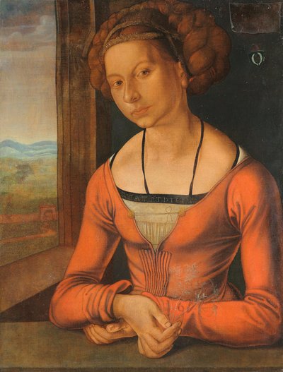 Tysk: Bildnis einer Frau Fürleger mit geflochtenem Haar Portræt af en ung kvinde med flettet hår af Albrecht Dürer