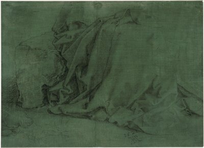 Dragtstudie af en kvinde siddende på en stenbænk af Albrecht Dürer
