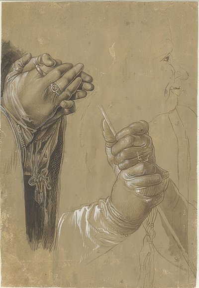 Hænder og hoved i profil af Albrecht Dürer