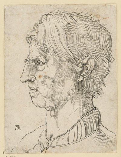 Hoved af en ældre skægløs mand, i profil mod venstre af Albrecht Dürer