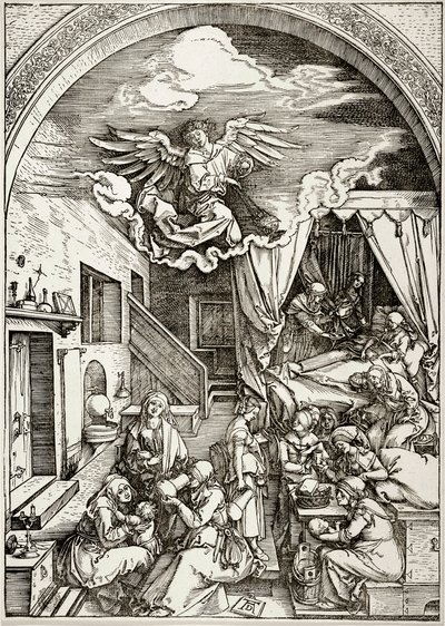 Jomfru Marias liv: Jomfru Marias fødsel (Bartsch 80) af Albrecht Dürer