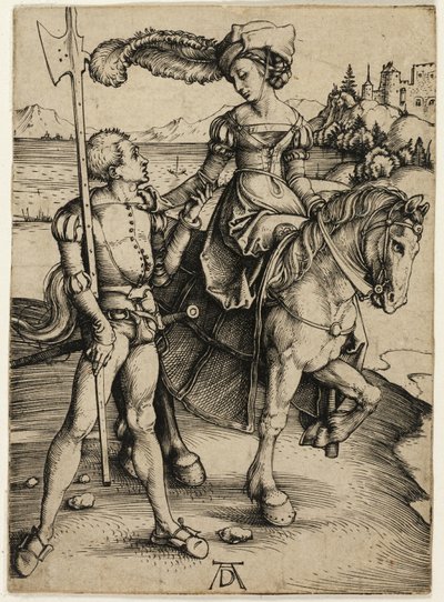 Dame til Hest og Landsknecht af Albrecht Dürer