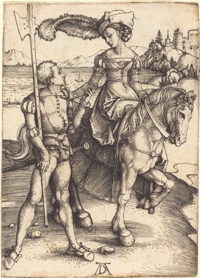Dame til hest og Lansquenet af Albrecht Dürer