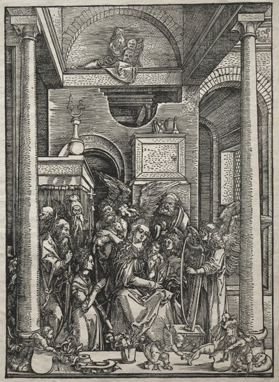 Jomfruens liv: Tilbedelse af jomfruen og barnet af hellige og engle af Albrecht Dürer