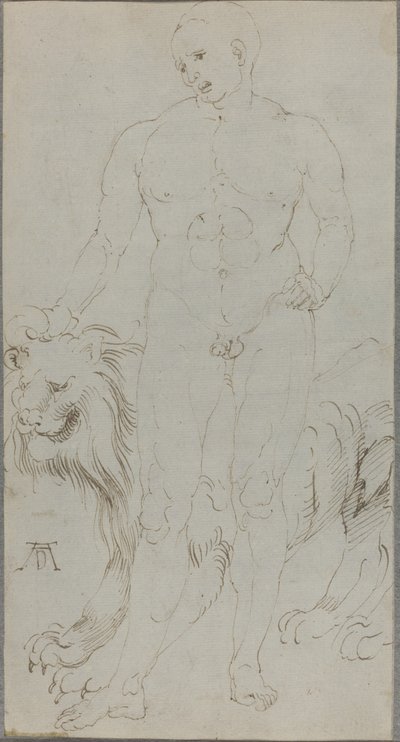 Nøgen mand med en løve [verso] af Albrecht Dürer
