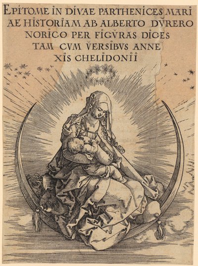 Maria på måneseglet, blad 1 i serien »Marias liv« af Albrecht Dürer