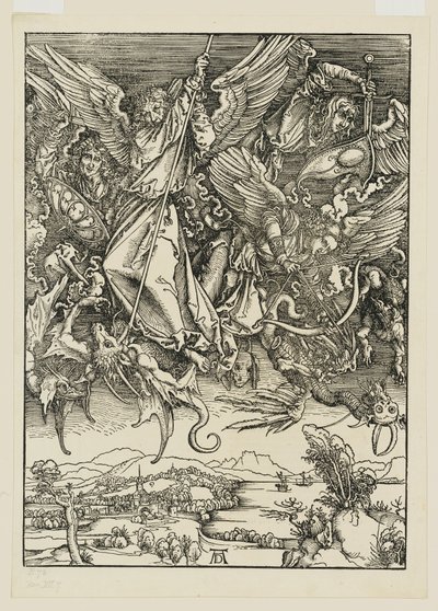 Mikael og hans engle kæmper mod dragen af Albrecht Dürer