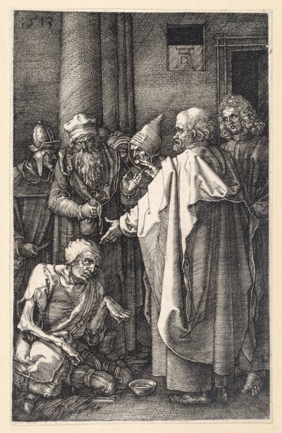 Peter og Johannes helbreder en lam tigger i templet (Kobberstikspassionen) af Albrecht Dürer
