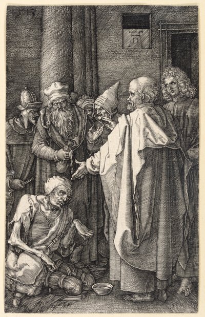 Peter og Johannes helbreder en lam tigger i templet (Kobberstikspassionen) af Albrecht Dürer