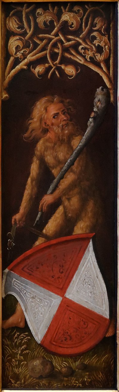 Porträt von Oswolt Krel: "Sylvan Men" mit Wappenschildern von Agathe von Esendorf af Albrecht Dürer