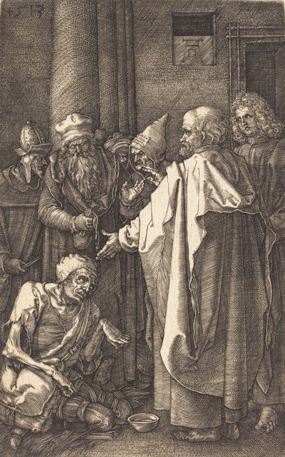 Sankt Peter og Sankt Johannes helbreder en krøbling ved templets port, 1513. af Albrecht Dürer