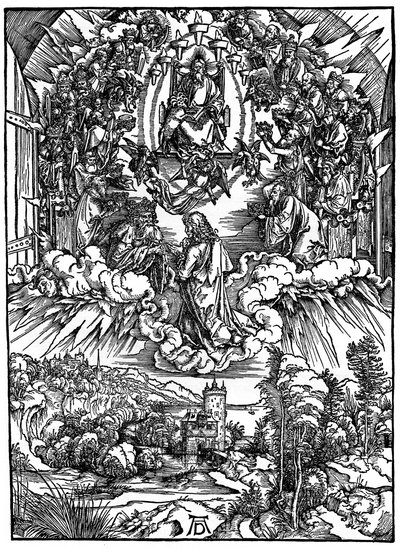 Scene fra Apokalypsen, Johannes foran Gud Faderen og de fireogtyve ældste, 1498, 1936. af Albrecht Dürer
