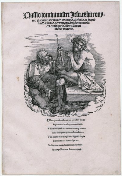 »Schmerzensmann og landsknechten«, blad 1 [titelsiden] i serien »Die Grosse Passion« af Albrecht Dürer