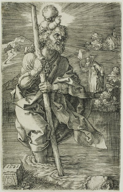 St. Christopher vender mod højre af Albrecht Dürer
