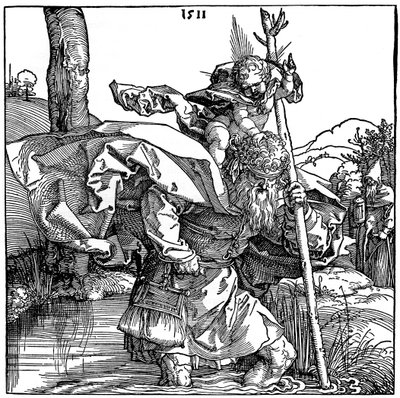 St. Christopher bærer Kristusbarnet, 1511, 1936 af Albrecht Dürer