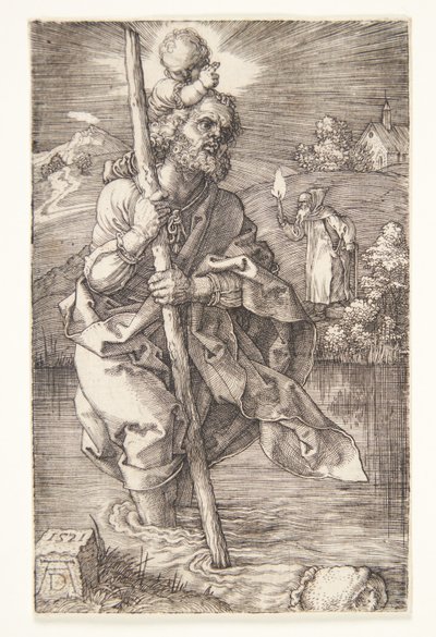 St. Christopher vender mod højre af Albrecht Dürer