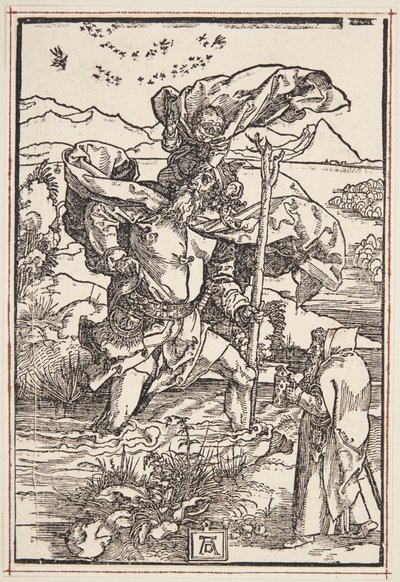 St. Christopher i ørkenen med en flugt af fugle af Albrecht Dürer