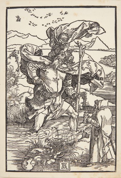 St. Christopher i ørkenen med en fugleflugt af Albrecht Dürer