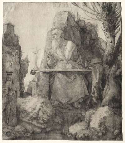 St. Jerome sidder i nærheden af en pollard pil af Albrecht Dürer