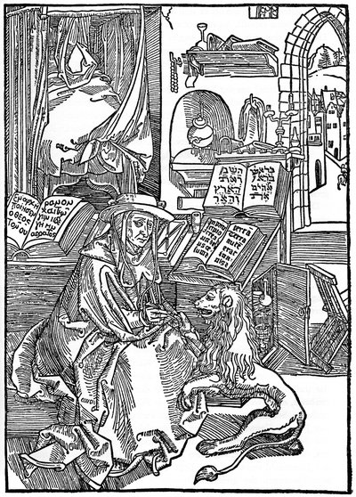 Sankt Jerome i sit arbejdsværelse, der trækker en torn fra en løvepote, 1492, 1936 af Albrecht Dürer
