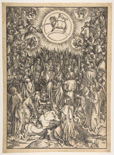 Tilbedelsen af lammet, fra Apokalypsen, latinsk udgave, 1511, 1511. af Albrecht Dürer