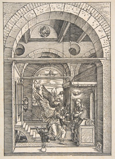 Bebudelsen, fra Jomfruens liv, latinsk udgave, 1511.n.d. af Albrecht Dürer