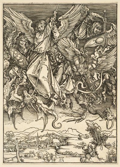 Apokalypsen: Sankt Michael kæmper mod dragen af Albrecht Dürer
