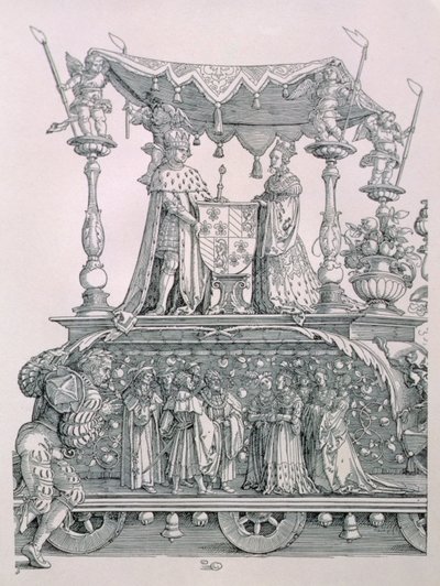 Det burgundiske ægteskab eller triumftoget af kejser Maximilian I af Tyskland (1459-1519), der viser Maximilians og Marias bryllupsvogn (1458-82), pub. 1526 (detaljer af Albrecht Dürer