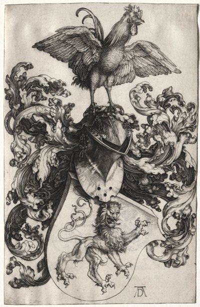 Våbenskjoldet med en løve og hane af Albrecht Dürer