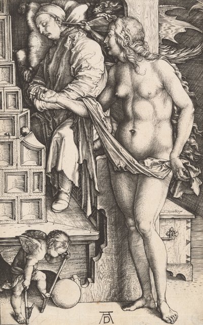Drømmen om doktorens fristelse af lediggangeren, 14981499. af Albrecht Dürer