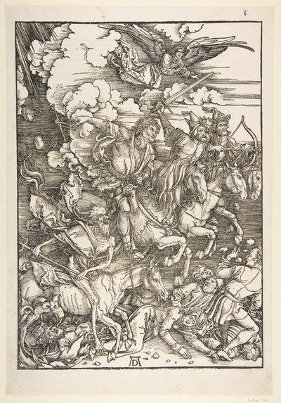 De fire ryttere, fra Apokalypsen, latinsk udgave, 1511, ca. 1511. af Albrecht Dürer