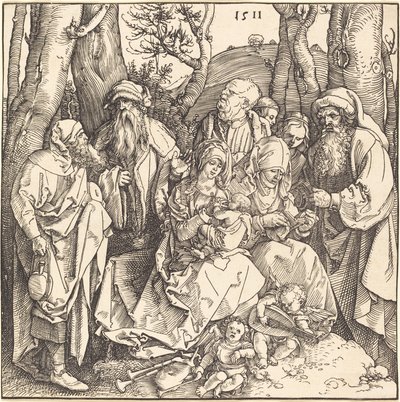 Den hellige familie med to musikskabende engle af Albrecht Dürer