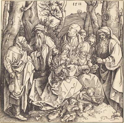 Den hellige familie med to musikskabende engle af Albrecht Dürer