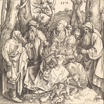 Den hellige familie med to musikskabende engle, 1511. af Albrecht Dürer