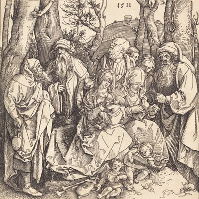 Den hellige familie med to musikskabende engle, 1511. af Albrecht Dürer