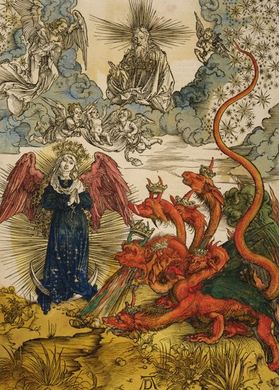 The Lady of the sun, 1498 (farvetræsnit) af Albrecht Dürer