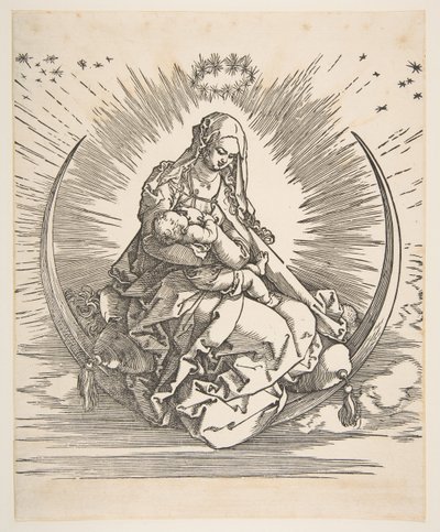 Madonnaen på Halvmånen, Frontispice til Jomfruens liv, ca. 1511. af Albrecht Dürer