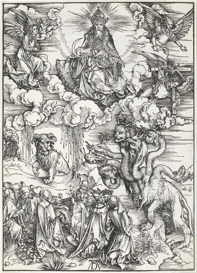 Det syvhovedede dyr og dyret med lammets horn af Albrecht Dürer