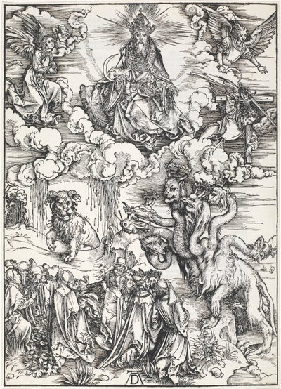 Det syvhovedede udyr og udyret med lammehorn, fra Johannes-apokalypsen, 1496-98 af Albrecht Dürer