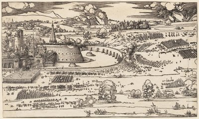 Belejringen af en fæstning (kun venstre side, af 2 blokke) af Albrecht Dürer