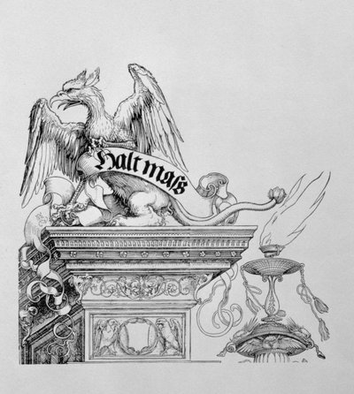 Kejser Maximilian I af Tysklands triumfbue 1459-1519: detalje af en bevinget griffin, der holder en rulle, pub. 151718 træsnit af Albrecht Dürer